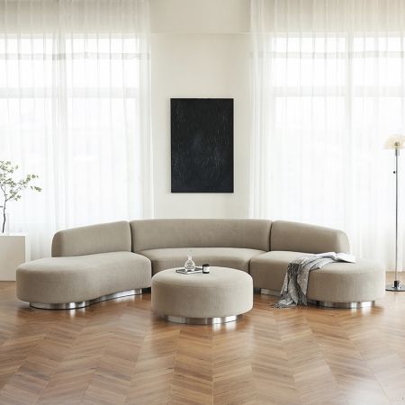 European Style Classic Upholstered Curved Sofa 5-6 Seater (Custom Colors & Sizes)