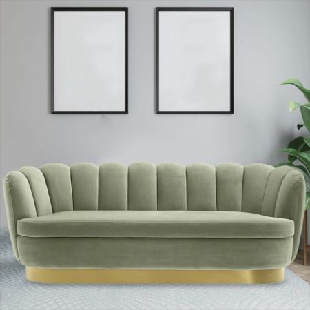 Golden Aura Upholstered Lux Scalloped Sofa Materials Sizes and Colours are Customisable