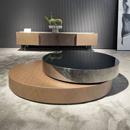 Lux Italian Style Black and Gold Swivel Coffee Table Round Coffee Table