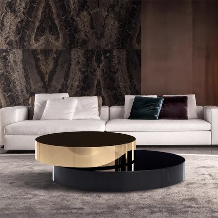 Lux Italian Style Black and Gold Swivel Coffee Table Round Coffee Table