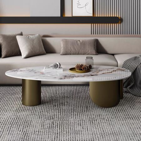 Lux Italian Style Oval Sintered Stone Top with Gold Legs Coffee Table
