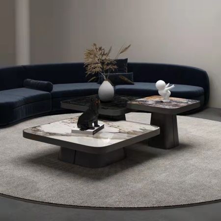 Lux Italian Style Black Base Square Sintered Stone Top Coffee Table