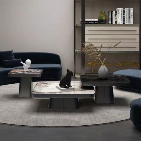 Lux Italian Style Black Base Square Sintered Stone Top Coffee Table