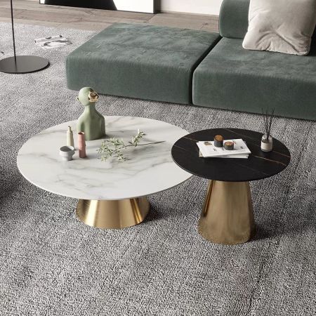 Gold Base Sintered Stone Top Round Coffee Table 