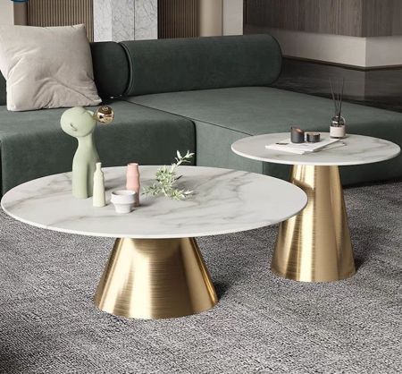 Gold Base Sintered Stone Top Round Coffee Table 