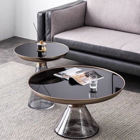 Industrial Style Glass Round Coffee Table Side Table
