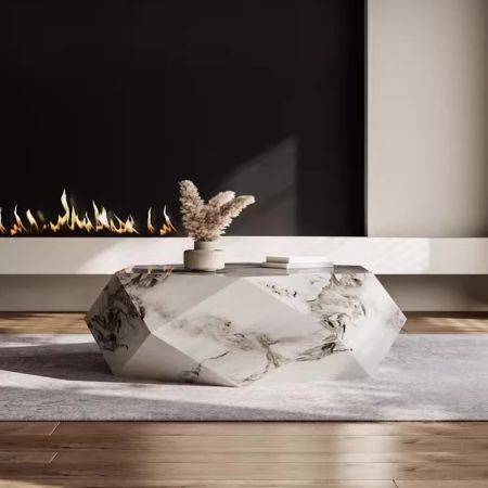 Italian Style Diamond Cut & Metal Base Designer Coffee Table More Sintered Stone Colours Customisable