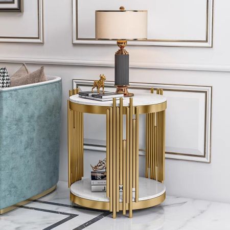 Lux Round Gold Side Table with Marble Top