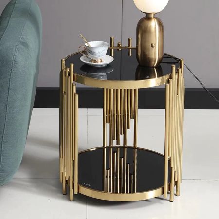 Lux Round Gold Side Table with Marble Top