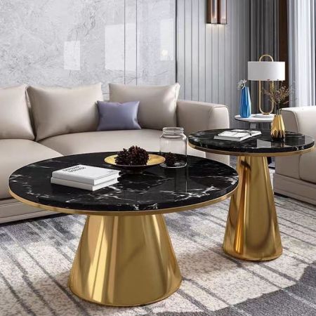 Gold Base Marble Top Round Coffee Table