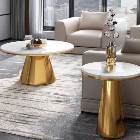 Gold Base Marble Top Round Coffee Table