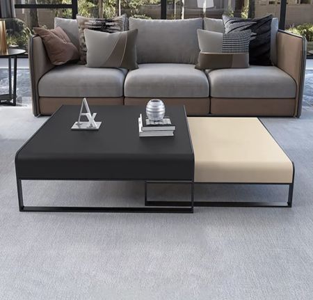 Microfiber Leather & Carbon Steel Designer Coffee Table Set Of 2 