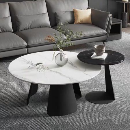 Triangle Black Legs Sintered Stone Round Coffee Table 