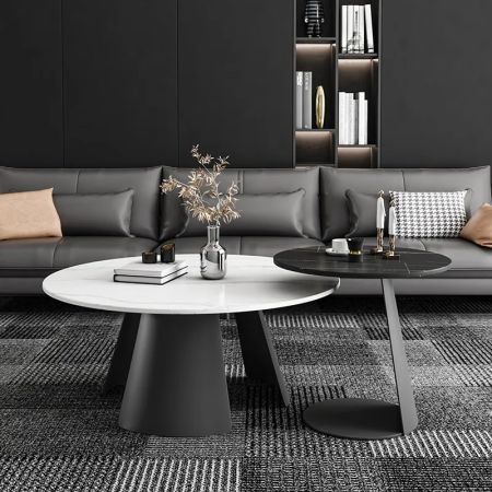 Triangle Black Legs Sintered Stone Round Coffee Table 