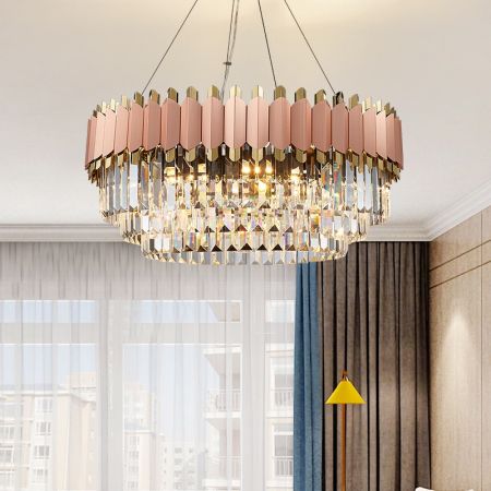 Bronze Brushed Red Crystal Chandelier
