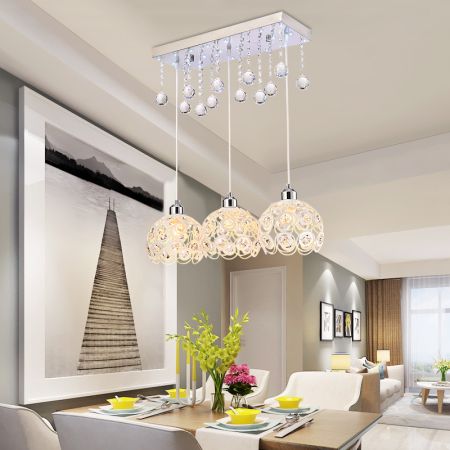 Modern Sphere-Shaped Crystal Kitchen Island Light (3 Heads)