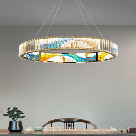 Multicolor LED Pendant Light with Crystal Ring Design