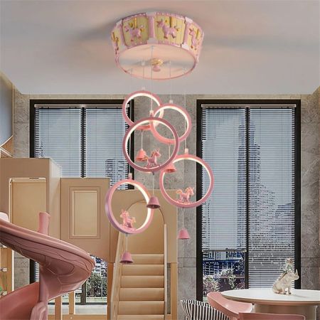 Carousel Pony Chandeliers 5 Heads Pink/Green
