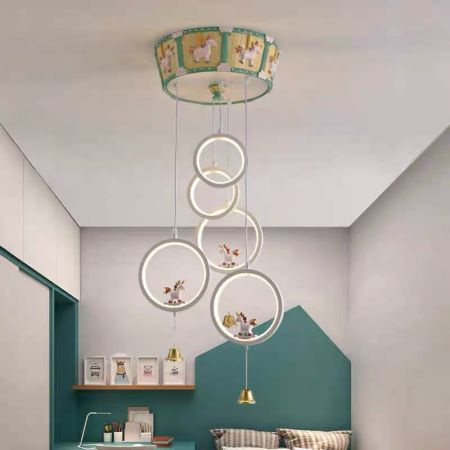 Carousel Pony Chandeliers 5 Heads Pink/Green