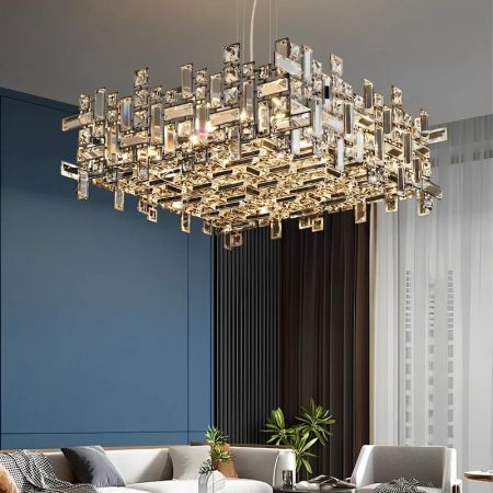 Modern Luxury Geometric Shining Crystal Chandelier 6/8/9/10/12/14/16/19 Heads Square/Rectangle