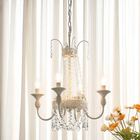 Chalk White Metal Candelabra with Crystal Décor Chandeliers 4/6/8 Heads