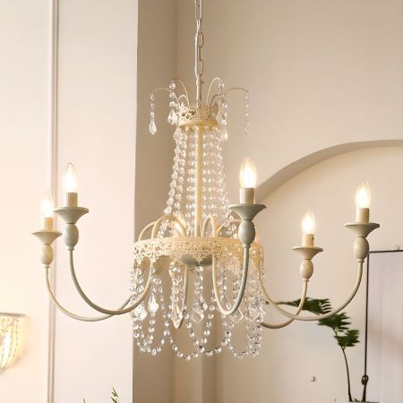 Chalk White Metal Candelabra with Crystal Décor Chandeliers 4/6/8 Heads