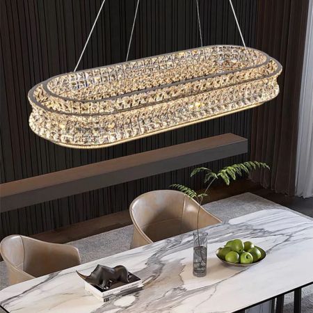Luxury Modern Crystal Metal Geometric LED Chandelier 3 Light Colours Dimmable Round/Oval 1/2 Tiers