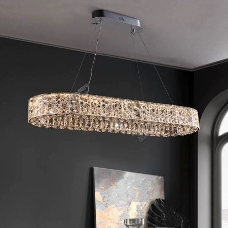 Metal and Glass Space Ring Chandelier Round/Oval 1/2 Tiers 3 Light Colours Dimmable 