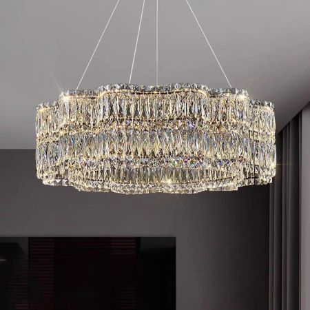 Simple Crystal Large Chandelier 3 Light Colours Dimmable Round/Linear