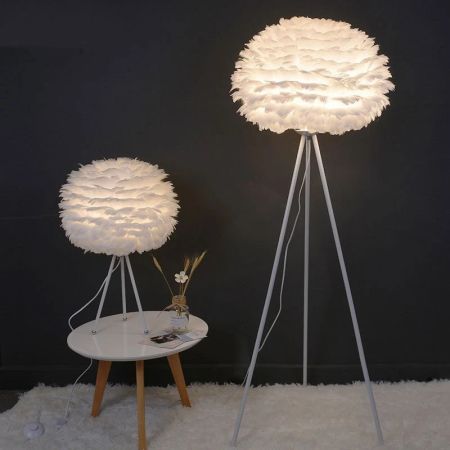 Contemporary Feather Sphere Tripod Floor Lamp