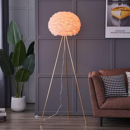 Contemporary Feather Sphere Tripod Floor Lamp