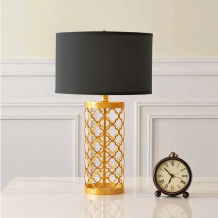 Golden Hollowed Base Black/White Shade Table/Desk Lamp