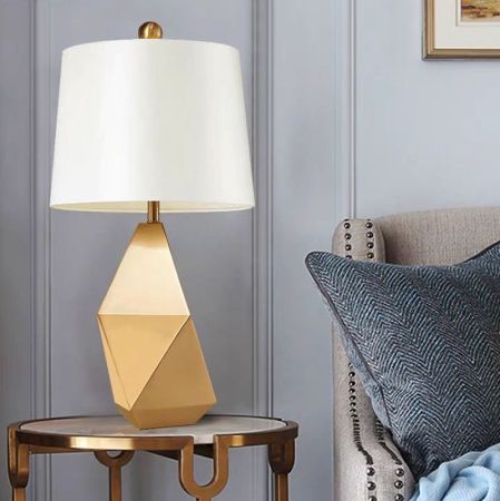 Geometric Gold Metal Faceted Base Table/Desk Lamp