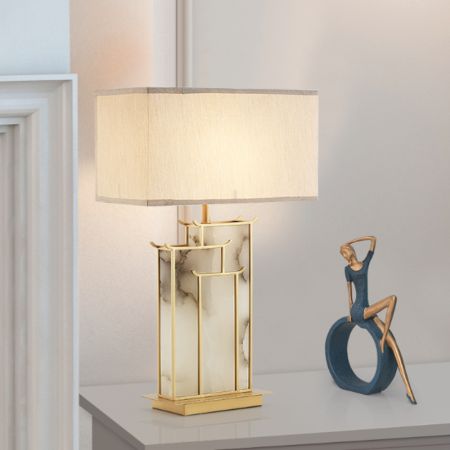 Chinese Architectural Metal & Marble Table/Desk Lamp