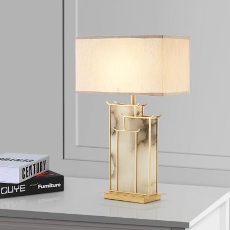 Chinese Architectural Metal & Marble Table/Desk Lamp