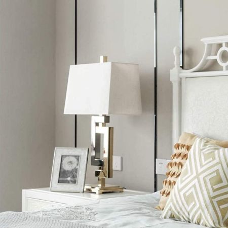 Antique Brass & Gray Metal Base Table/Desk Lamp