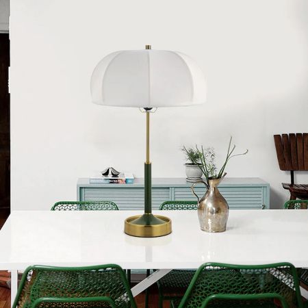 White Vintage Table/Desk Lamp with White/Green Base