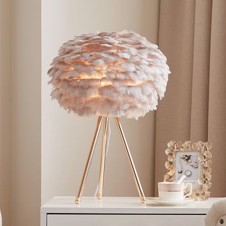 Contemporary Feather Sphere Tripod Table Lamp