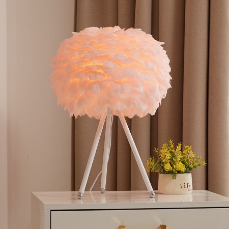 Contemporary Feather Sphere Tripod Table Lamp