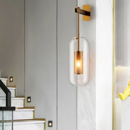 Post Modern Gold Black Cylinder Glass Wall Light Wall Sconce