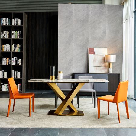 Modern Italian Style Sintered Stone Dining table & Dining Set 6/8/10 Seats Model ND601 Black/Gold/White/Purple