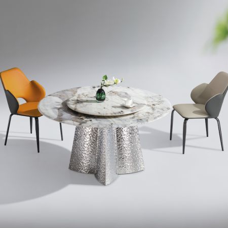 Modern Italian Style Sintered Stone Dining Table with Lazy Susan 6/8 Seats Model ND6139 Mirrored/Water Ripple