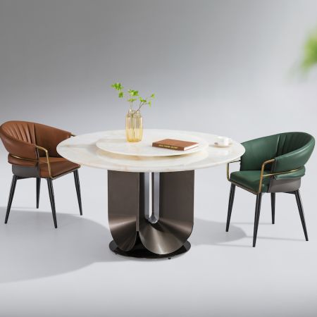 Modern Italian Style Sintered Stone Dining Table With Lazy Susan 6/8 Seats Model ND6149 Black/Gloss Brown