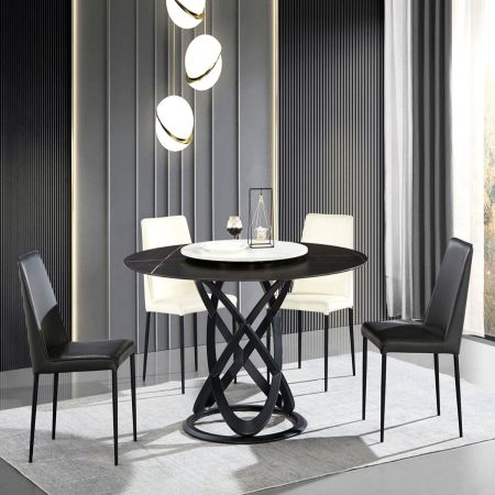 Modern Italian Style Sintered Stone Dining table with Lazy Susan 6/8 Seats Model ND661 Black/Gold & Dining Sets