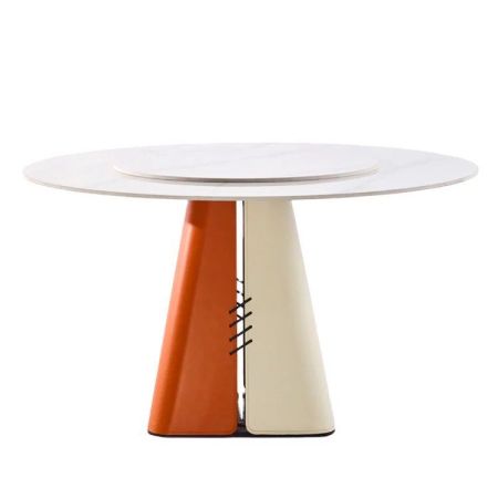 Modern Italian Style Sintered Stone and Saddle Leather Dining table with Lazy Susan 6/8 Seats Model ND695 & Dining Sets