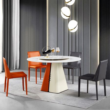 Modern Italian Style Sintered Stone and Saddle Leather Dining table with Lazy Susan 6/8 Seats Model ND695 & Dining Sets