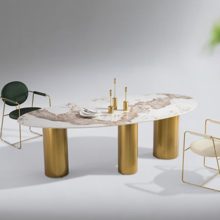 Lagos Style Modern Italian Style Sintered Stone Dining table 6/8/10 Seats Model ND696 Black/Gold & Dining Sets