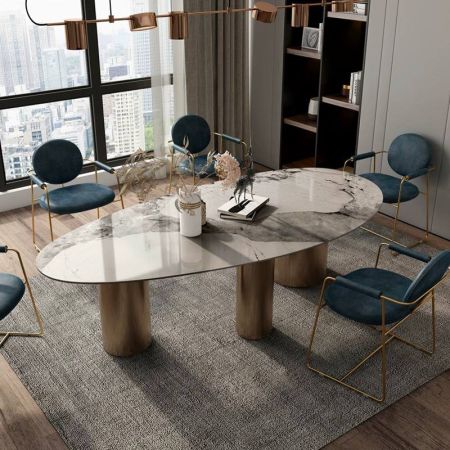 Lagos Style Modern Italian Style Sintered Stone Dining table 6/8/10 Seats Model ND696 Black/Gold & Dining Sets