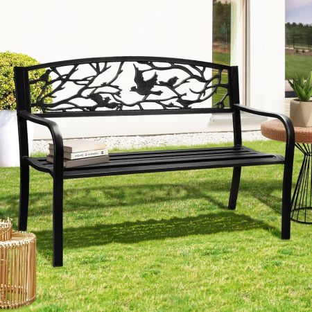 Garden Bench 3 Seater Bird Pattern Black