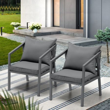 2X Outdoor Chairs Steel Frame Padded Seat